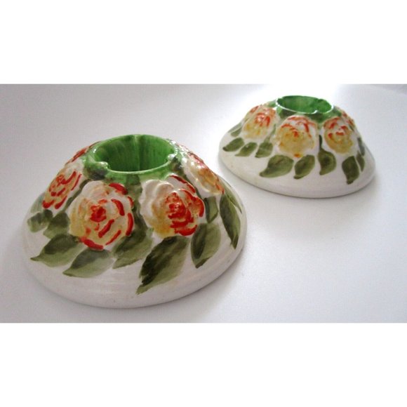 Wilkinson Royal Staffordshire Pottery England - Pair (2) Floral Candlesticks VTG - Picture 4 of 11